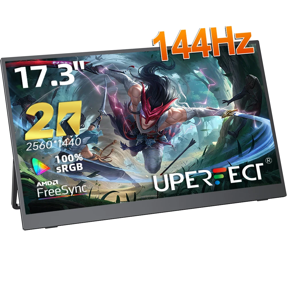 

17.3 inch 2K 144hz Portable Monitor QHD IPS Travel Display for Laptop PC Mac Xbox Switch USB-C/Mini HDMI External Gaming Screen