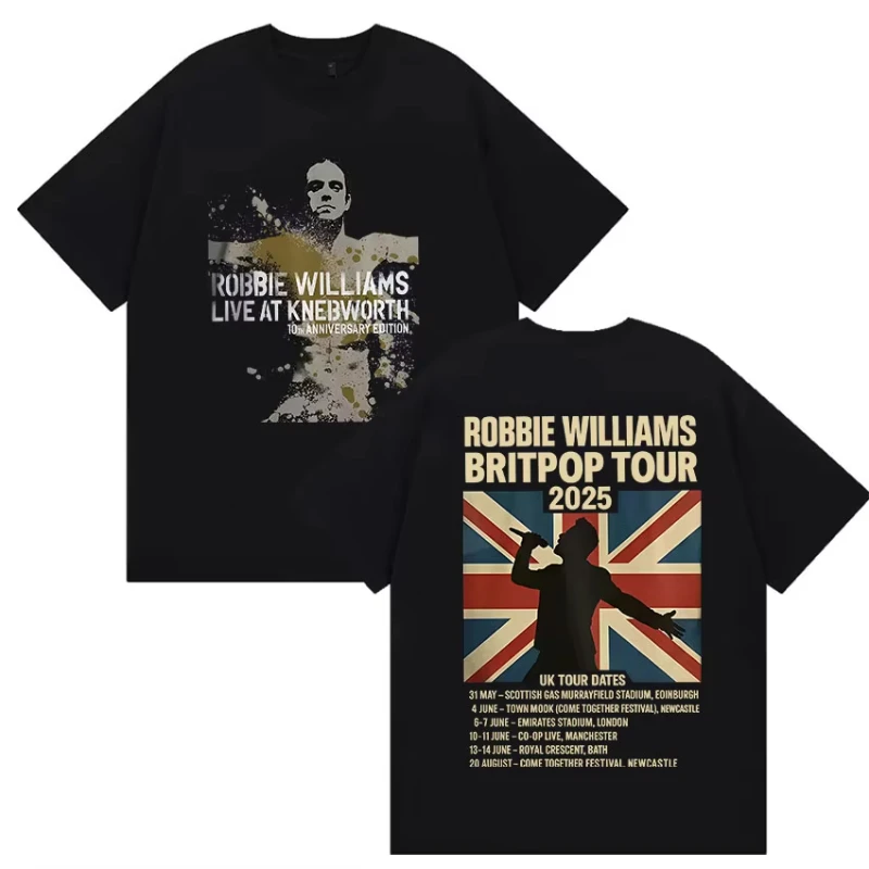 Robbie Williams Rw 2025 Tour Grafik-T-Shirts Herren Hip-Hop Rap Gothic Mode T-Shirt Vintage Übergroße Baumwoll-Tees Streetwear