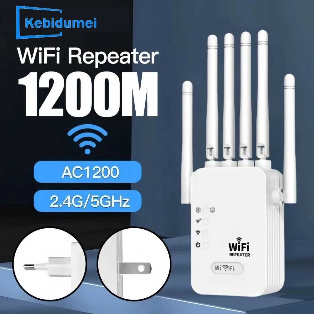 

Kebidumei 1200Mbps Wireless WiFi Repeater Wifi Signal Booster Dual-Band 2.4G 5G WiFi Extender 802.11ac Gigabit Amplifier Router