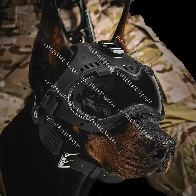 

K9 Tactical Dog Helmet Goggles Medium Large Breed Dog Mask Combat Training Protective Helmet with Removeble Lens and Earmuffs
