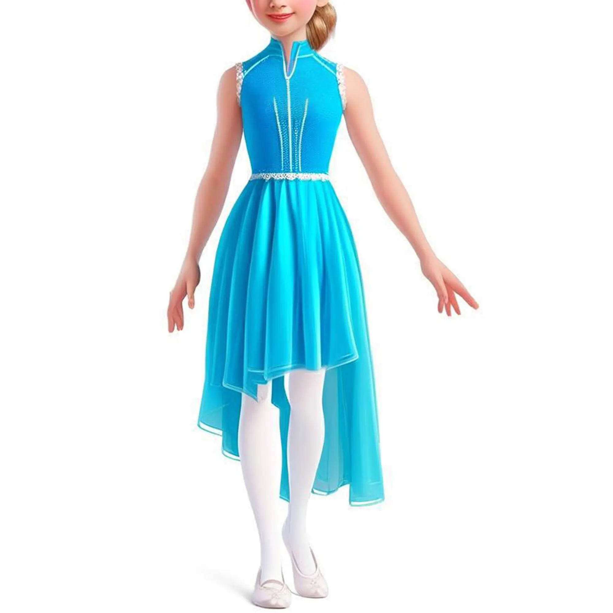 

Современный лирический танцевальный костюм для девочек, платье без рукавов с блестками, лиф, асимметричное прозрачное сетчатое балетное платье для фигурного катания