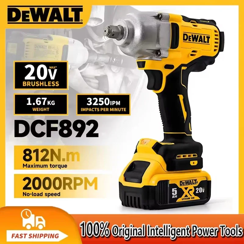 Dewalt DCF892 812N.m Brushless Electric Wrench 1/2 Inch Cordless Impact Driver High Torque Three Speed Auto Repair Power Tools