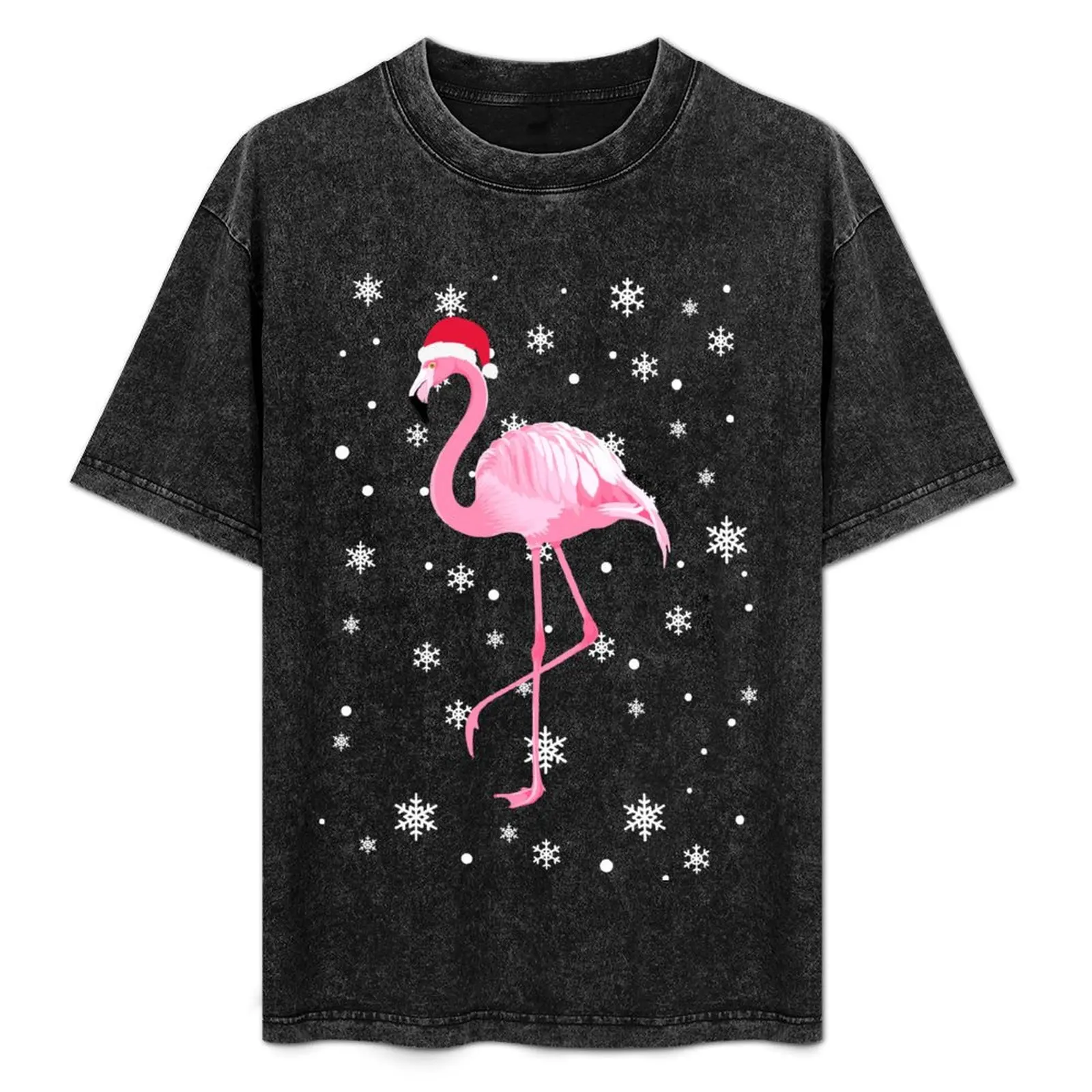 

FLAMINGO CHRISTMAS with snowflake T-Shirt Minimalist Plain Crew Neck T-Shirt