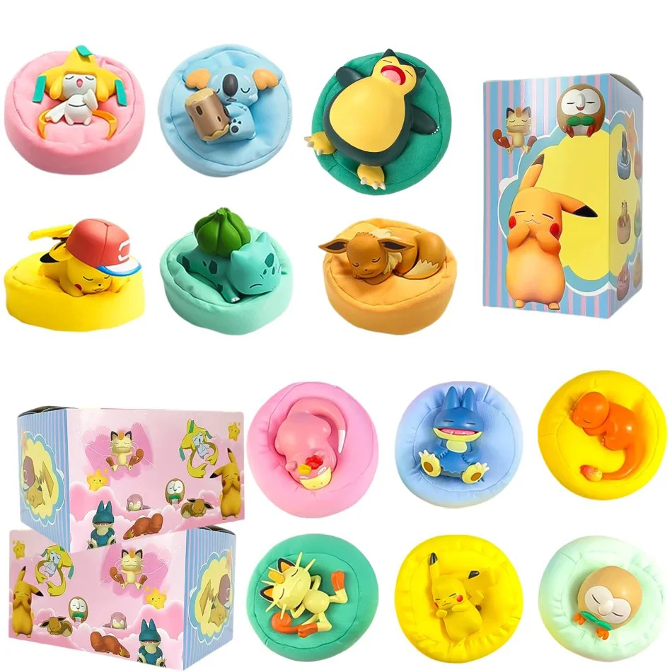 1-12 piezas de figuras de acción Pokémon Pikachu en caja sorpresa, serie Anime Sleep, decoraciones de escritorio, juguetes Pokémon, adorno, regalo de cumpleaños