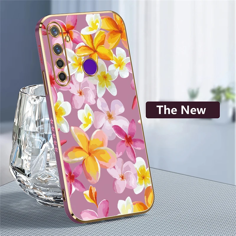 حافظة هاتف ناعمة لهاتف OPPO Realme X X7 Pro GT Master Neo 3 2 Pro V25 V13 V5 Q5 Q3i Note 60 غطاء مطلي بنمط زهرة السيليكون #4