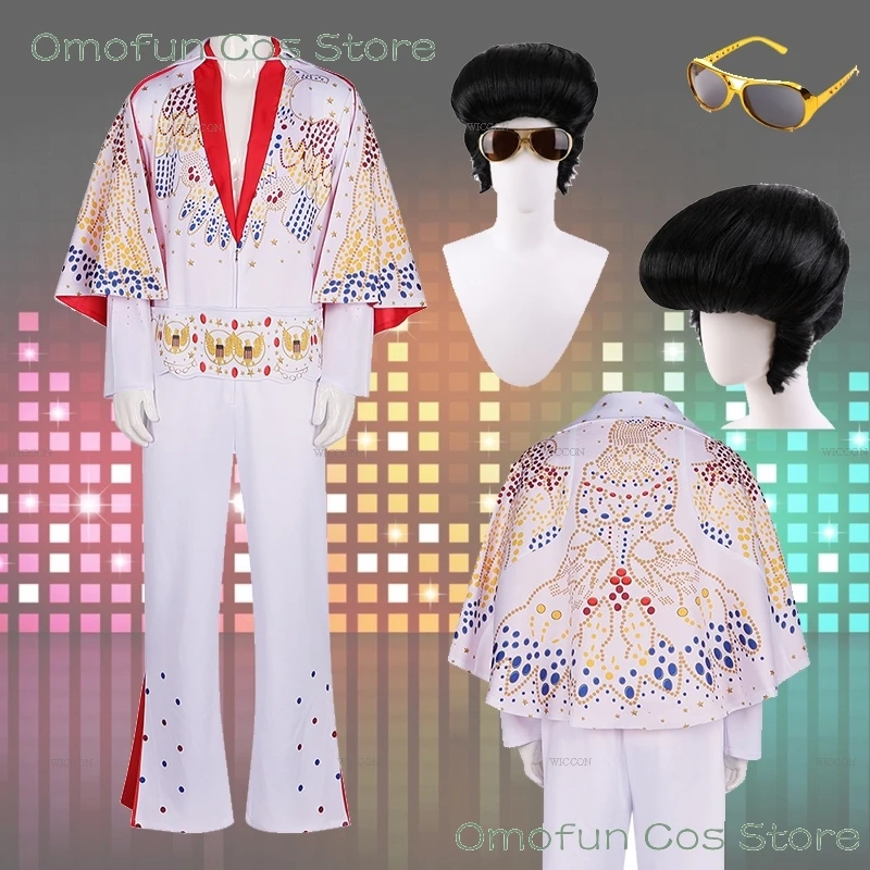 Men Women Elvis Cosplay Costume Wig Rock .Bell-bottoms Flares Dancing Perfermence Uniforms Performance Carnival Party Outfits