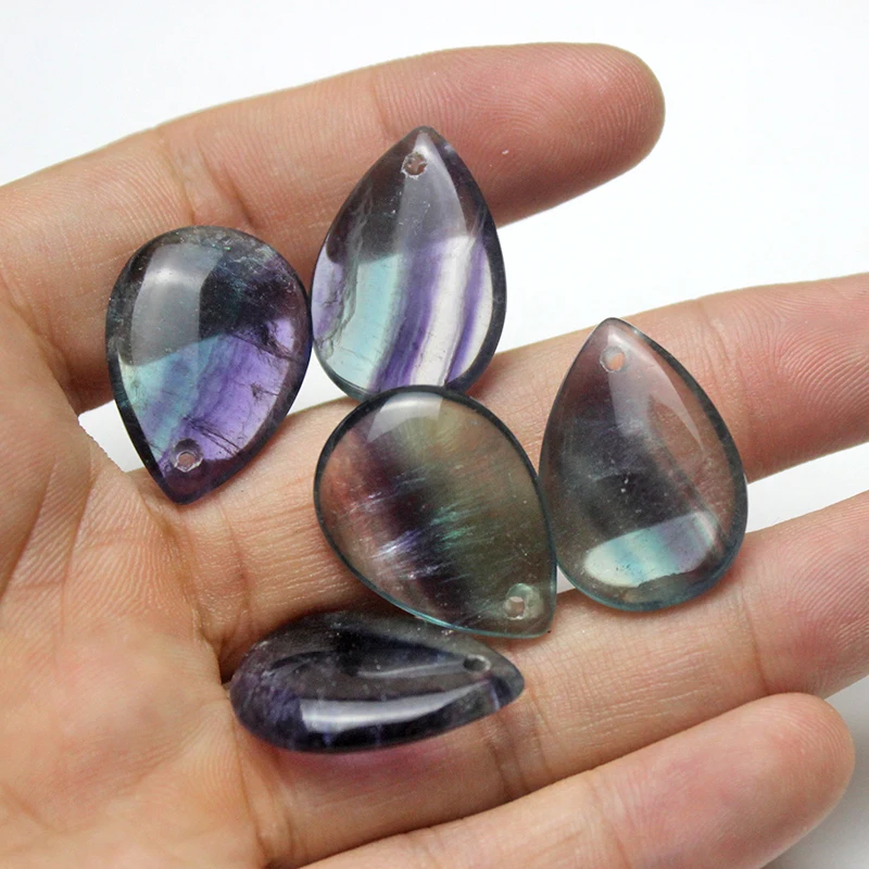 Natural Stone Bead Colorful Rainbow Drop Charm Pendant Droplet Pendant With Holes In Fluorite For DIY Making Jewelries Necklace