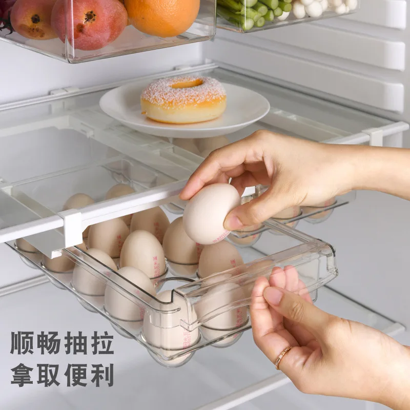 Plastic Clear Fridge Organizer Slide Under Shelf Drawer Box Rack Holder Refrigerator Drawer Kitchen Fruit Food Storage Box