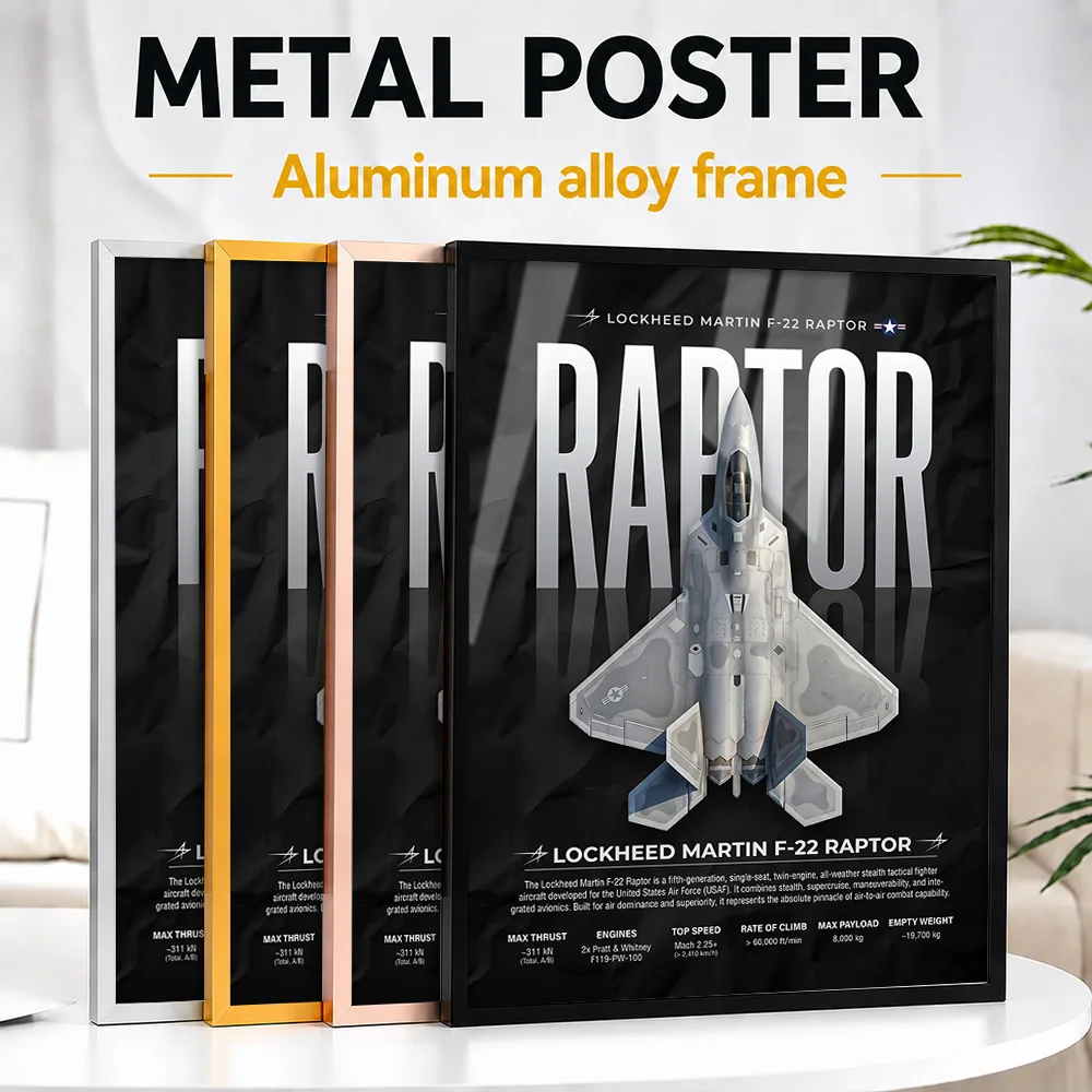 Lockheed Martin F-22 Raptor Metal Poster With Aluminum Alloy Frame Personalized Technical Graphic Wall Art For Aviation Club
