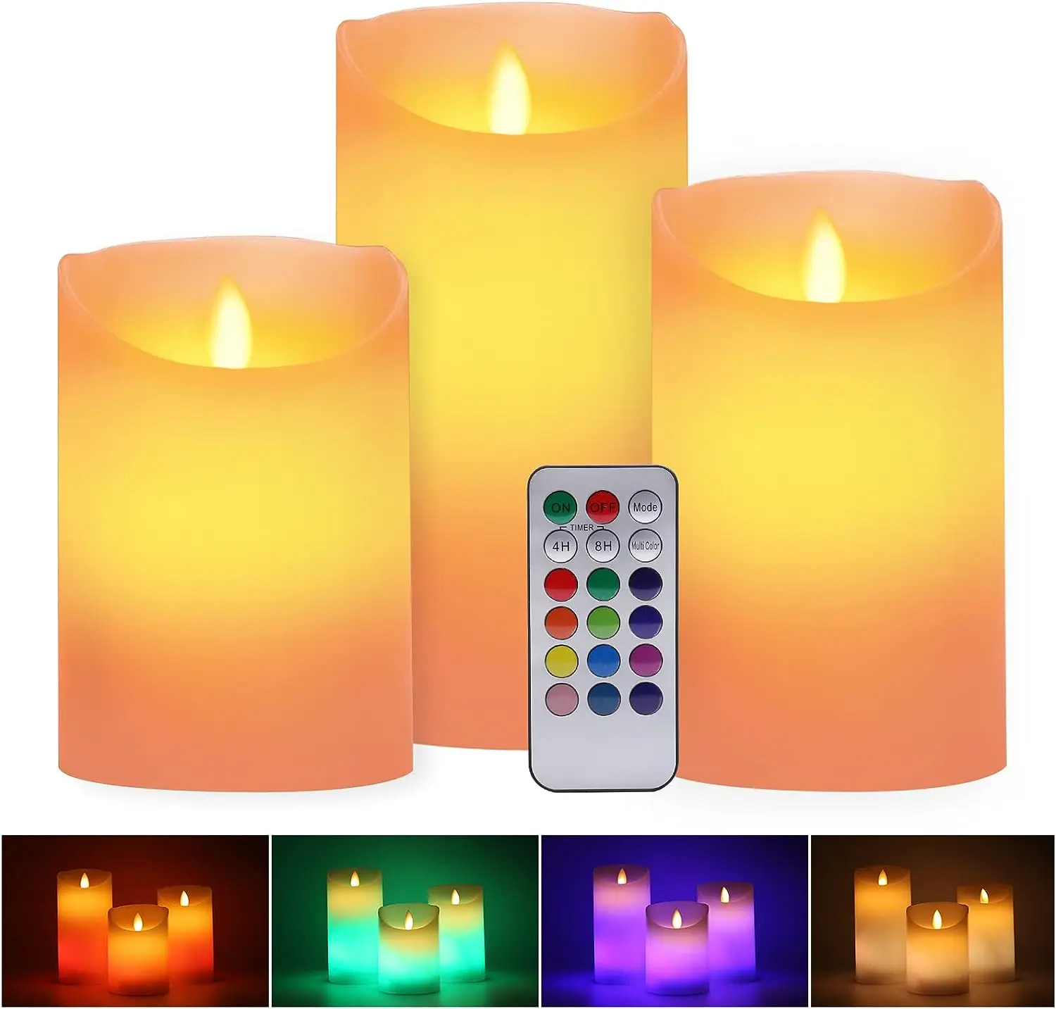 Battery Operated or USB Rechargeable RGB LED Candles Light Multicolor Paraffin Wax Remote Controlled Electric LED Candle Lights