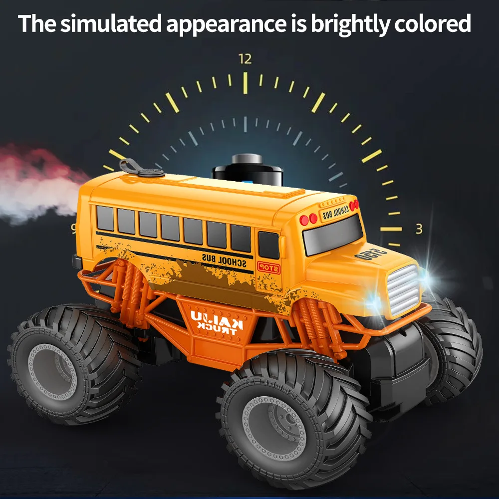 1/16リモートコントロールカー、オフロード車、スクールバス、スプレー付き、子供用おもちゃ、ピックアップトラックモデル、RCクライミングカー、男の子へのギフト