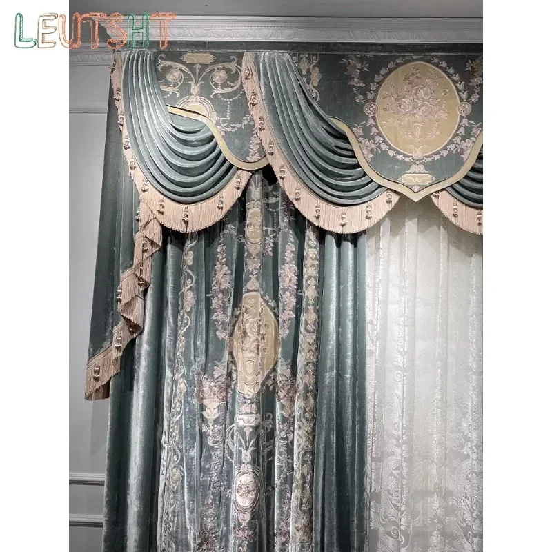 

European Custom Size Romantic Curtains for Living Dining Room Bedroom Mulberry Velvet Embroidered Curtain Door Screen Shutter