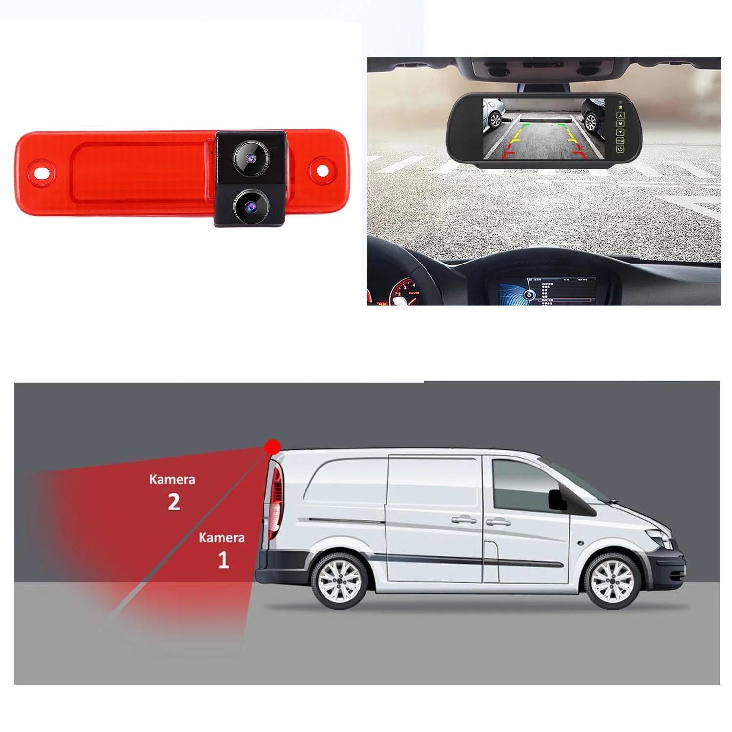 Cámara de 7 pulgadas con espejo y dos lentes para Ford Transit MK7 Tourneo / Furgon MK4 FA FB FC FD FS FZ, 3rd Brake Light Bus