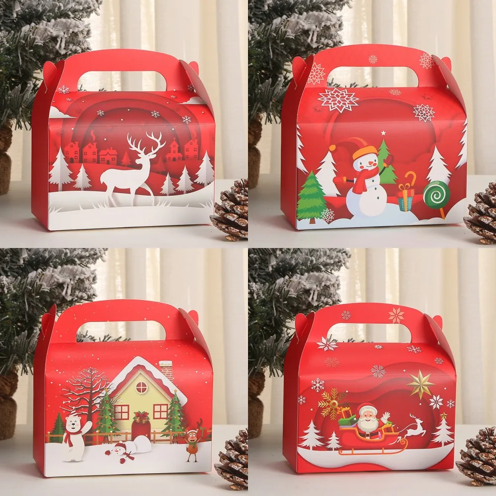 4Pcs Christmas Gift Box Cake Cupcake Muffin Box Kraft Paper Cookie Santa Claus Snowman Xmas Tree for Christmas Packing Decor