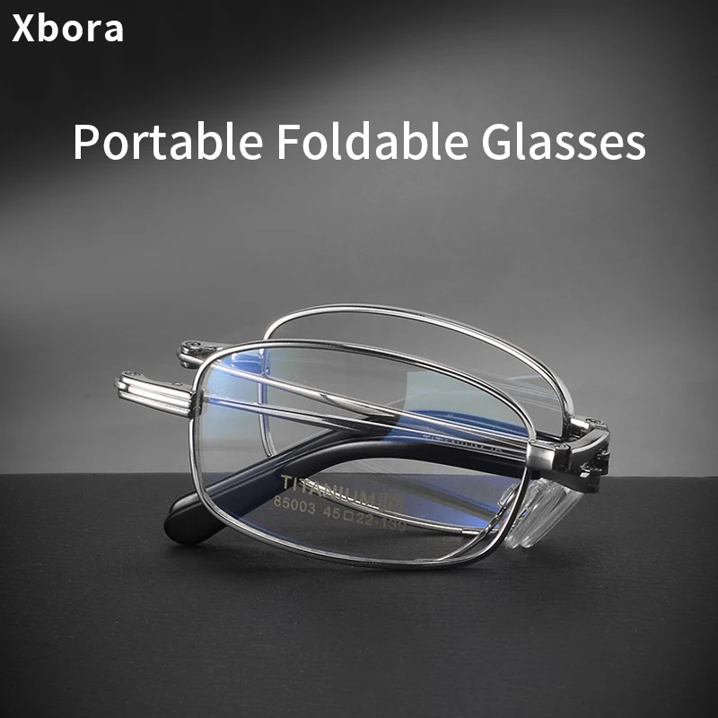 Xbora Ultra-Light Pure Titanium Men's Eyewear Frame Retro Square Folding Reading Optical Prescription Glasses for Women NC85003