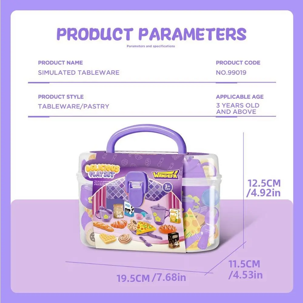 Tea Time Playset ครัวจําลอง Playset พร้อมกล่องเก็บตารางขนมขบเคี้ยวเด็กแกล้งทําเป็นของเล่นทําอาหาร Montessori Interactive