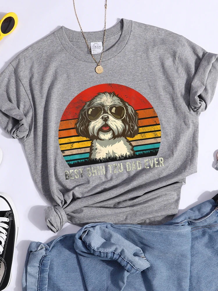 Best Shih Tzu Dad Ever Kawaii Female Tshirts Breathable Casual T-Shirts Fashion Summer Crop Top Cartoon S-Xxxl Womens T-Shirt