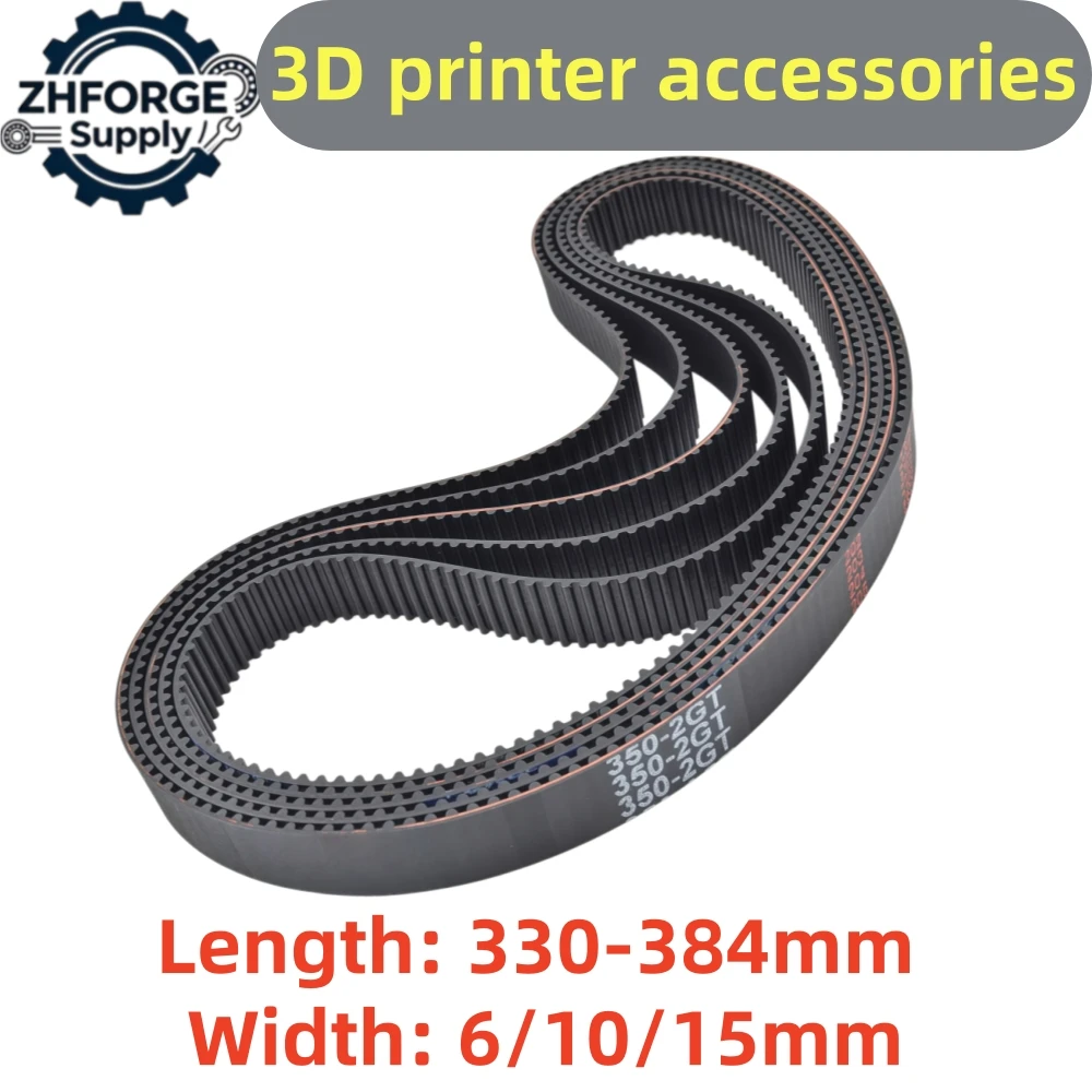 GT2 2GT Closed Loop Timing Belt, 330-384mm, 6/10/15mm Width, Steel Wire Core, Replacement Parts for FDM 3D Printer