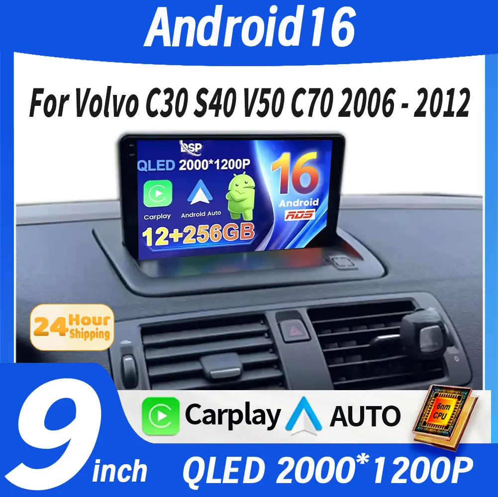 Radio Multimedia para Auto con Android 16 para Volvo C30 S40 V50 C70 2006-2012, Reproductor de Video, Navegación GPS, DSP, WiFi, Sin DVD 2din, 4G