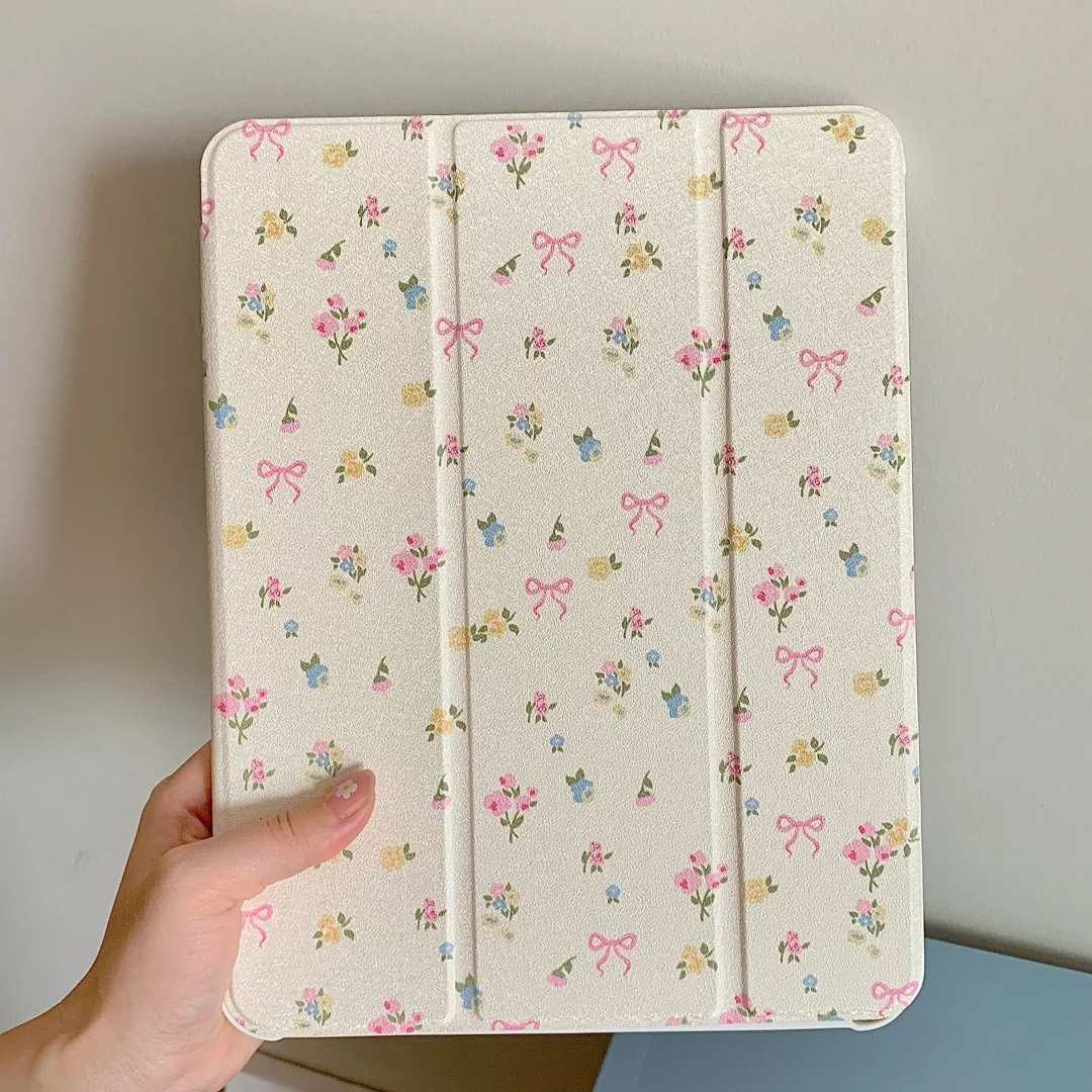 Ins Bow Flowers Cover With Pencil Holder For iPad 10.2 Air 5 4th Generation 10.9 iPad 9.7 Air1 2 2017 2018 7 8 9th 10 Pro11 Case