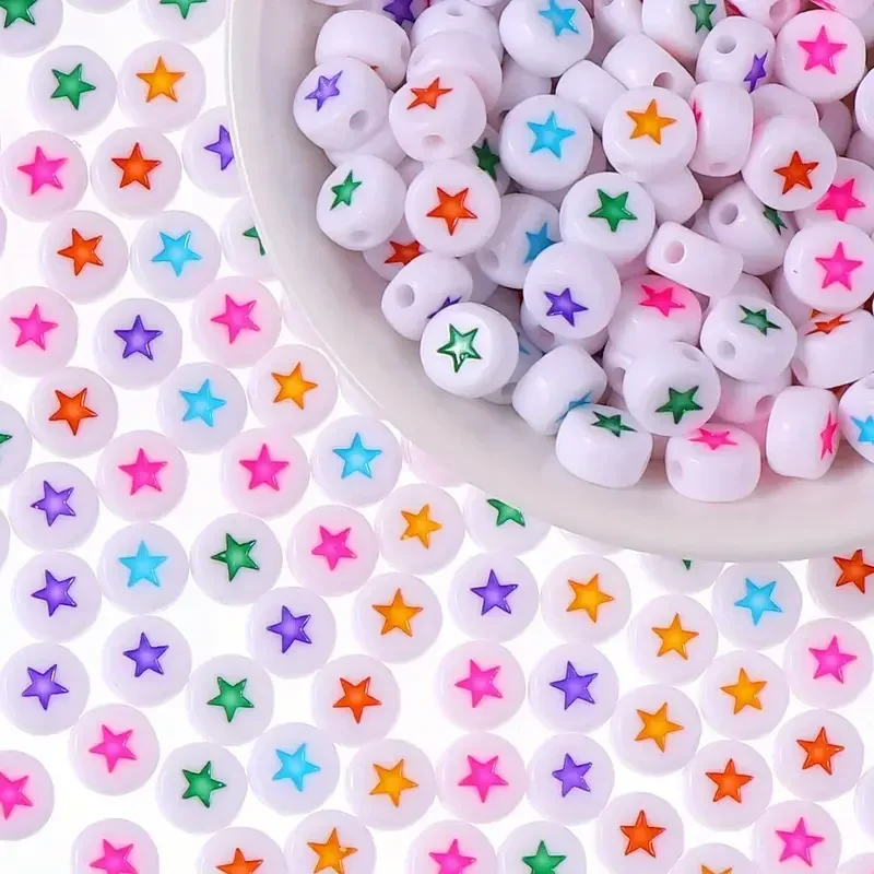 

100-500 шт. акриловые разноцветные бусины со звездами, плоские круглые бусины-разделители для изготовления ювелирных изделий, браслет, ожерелье, серьги, аксессуары