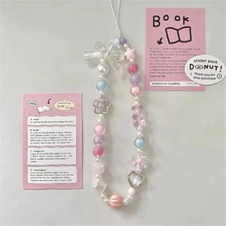 Cute Pink Bear Bow Pendant Beaded Phone Chain For iPhone Fashion Hanging Rope Women Anti-lost Lanyard Jewelry Charm Strap Gift