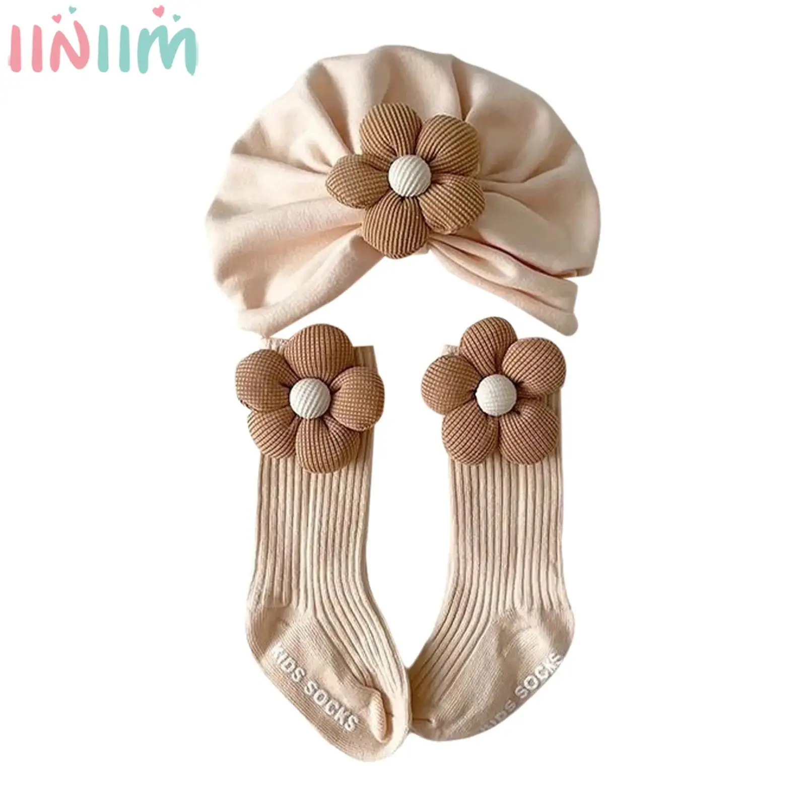 

Newborn Baby Girls Cute Flower Hat Socks Set Turban Cap with Anti Slip Socks for Baptism Birthday Party Christmas Photography