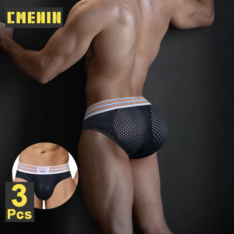 

CMENIN 3 шт. мужское нижнее белье из хлопка, сексуальные трусы-брифы для геев с уплотнением на бедре, дышащие сетчатые мужские трусы, трусы-бикини для мужчин, трусики-стринги