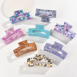 Muweordy New Colorful Hollow Square Hair Claw Summer Acetate Claw Clip Large Crab Hair Clip Hair Accessories for Women Girls