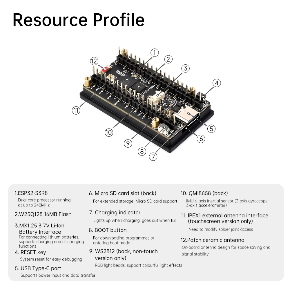 ESP32-S3 1,9-Zoll-LCD-Touchscreen WLAN Bluetooth-kompatibles Entwicklungsboard 170 × 320 Lx7 Dual-Core-Prozessor Typ-C – Detail 12