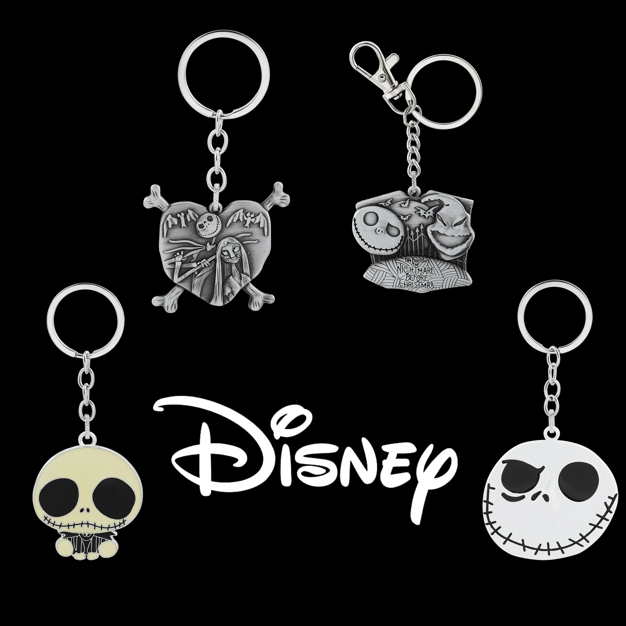 Disney Anime Movie The Nightmare Before Christmas Metal Nameplate Keychain Jack Skellington Keyrings for Backpack Accessories