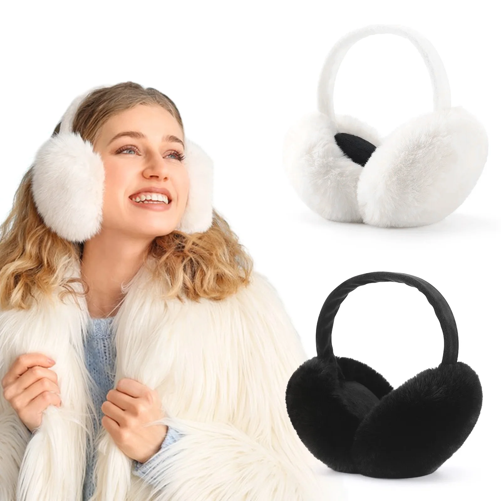 2PCS/SET Faux Fur Ear Warmer Soft And Comfortable Foldable And Portable Windproof And Warm Winter Earmuffs