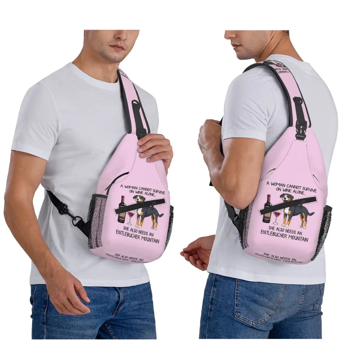 

Entlebucher Mountain Dog And Wine Funny Gift For Dog Mom Chest Bag Men Sling Crossbody Backpack Chest Bag Daypack Shoulder Bag