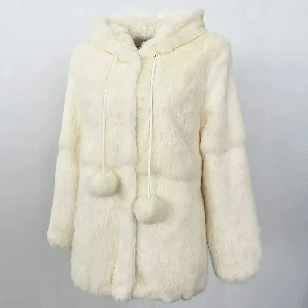 

OFTBUY Real Rex Fur Coat Winter Hooded Long Sleeve Short Jacket Clothing Outerwear Women Large Size Whole Skin Natural Fur Coat