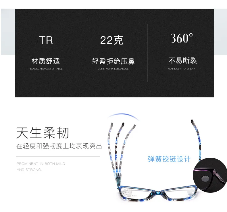 Progressive multifokale Lesebrille, Federbrille, Beine, Anti-Blaulicht, buntes Blumen-Brillengestell – Detail 3