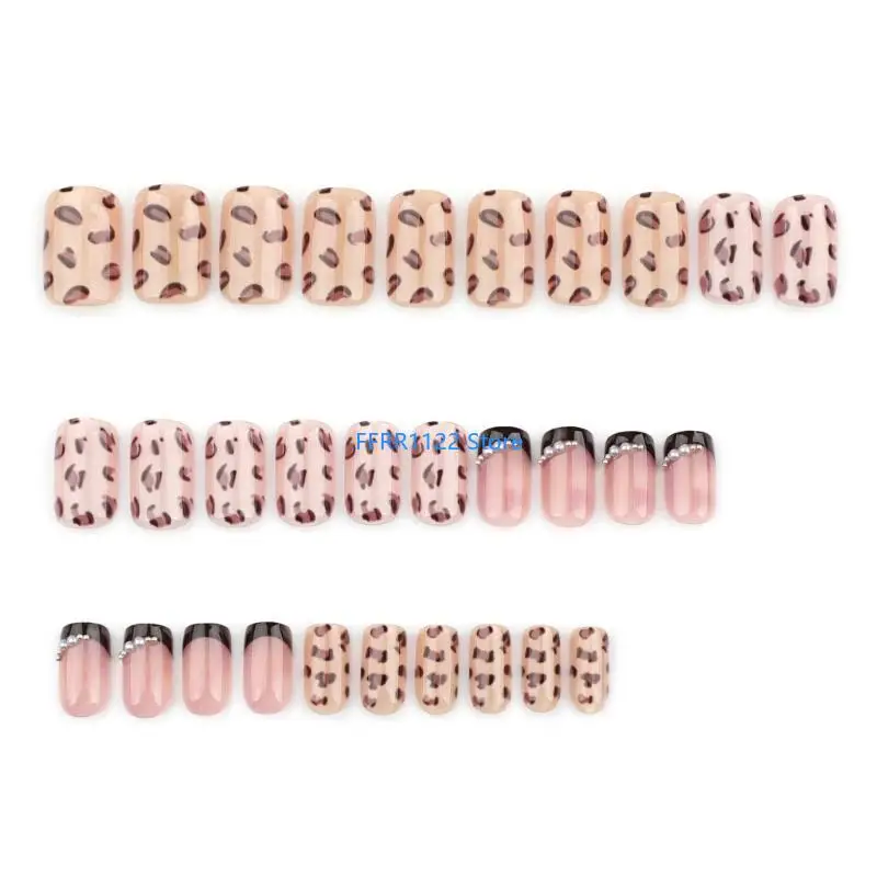 

Y1UF 30 Pcs French Tip On Glittering False Leopard Print Press On Reusable Artificial Acrylic
