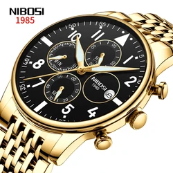 NIBOSI Fashion Chronograph Quartz Watch Stainless Steel Waterproof Mens Watches Top Brand Luxury Wristwatch Relogio Masculino