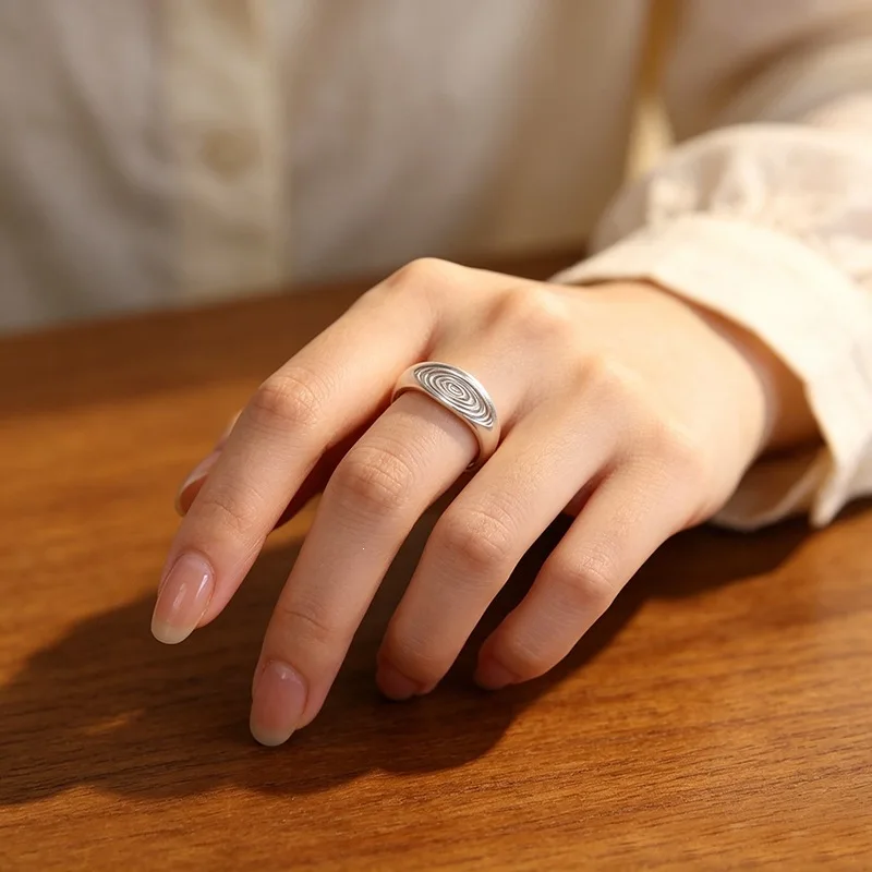Retro Matte Trendy Hip-hop 925 Sterling Silver Fine Resizable Opening Ring For Women Fine Luxury Jewelry RI1415