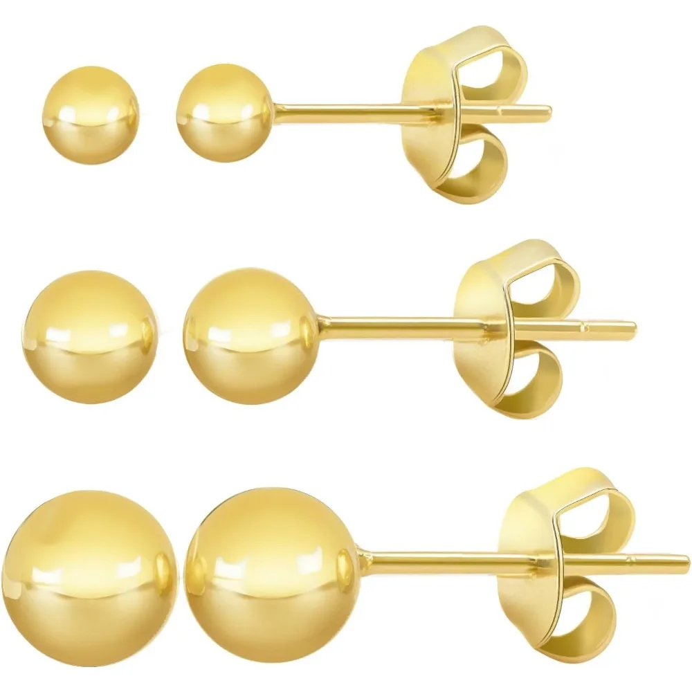 

Золотые серьги-гвоздики для женщин, серьги-гвоздики из золота 14 карат, гипоаллергенные серьги (3 пары в упаковке), 3 мм, 4 мм, 5 мм с бабочкой Pushbac