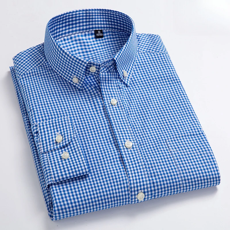 Chemise à manches longues pour hommes, 100% coton, coupe cintrée, unie, fine, à carreaux, hauts rayés, mode élégante, vêtements de bureau, nouvelle collection