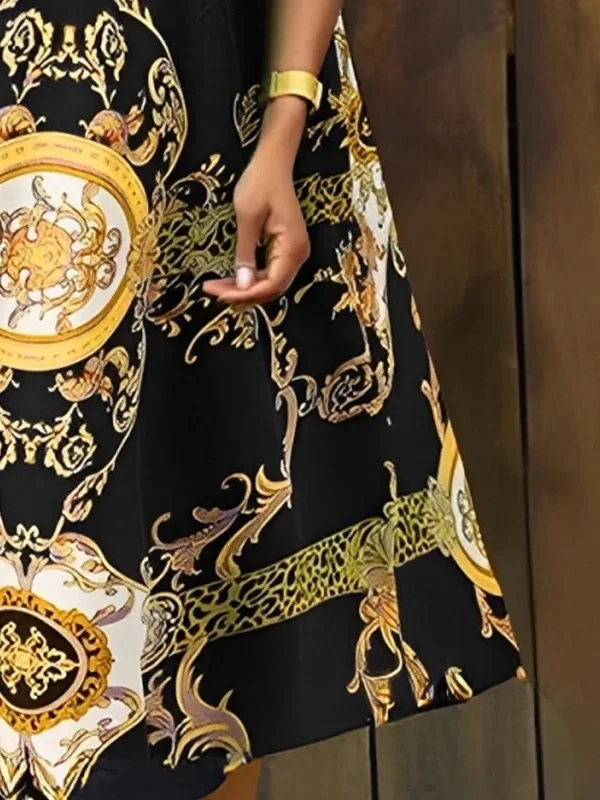 Modigirl 2025 エレガントなプリントドレス女性のためのラウンドネックノースリーブコントラストカラーポケットヴィンテージ A ラインサマードレス女性のための