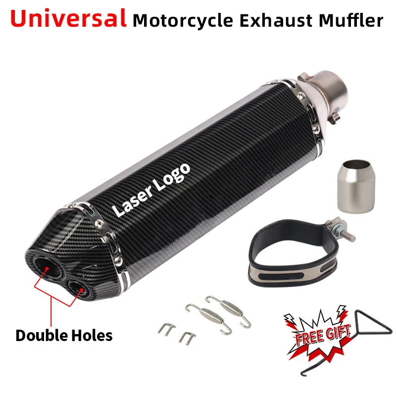 470MM Universal Motorcycle Exhaust Muffler Pipe No DB Killer Moto Escape Echappement Double Holes Tube For MT07 R1 ZX6R KTM390