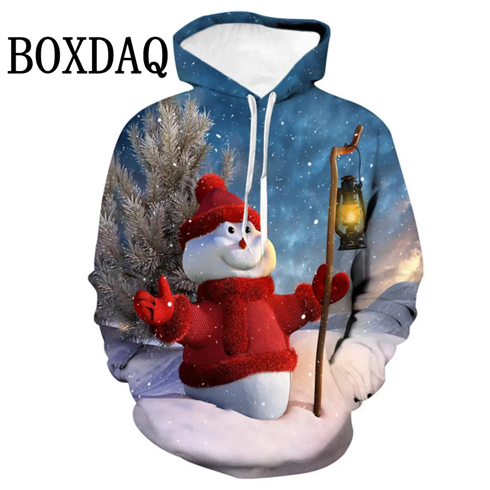 Christmas Cat Party Hoodies Women Fashion Hooded Casual Loose Sweatshirts Cartoon Kawaii 3D Print Winter Long Sleeve Pockets Top