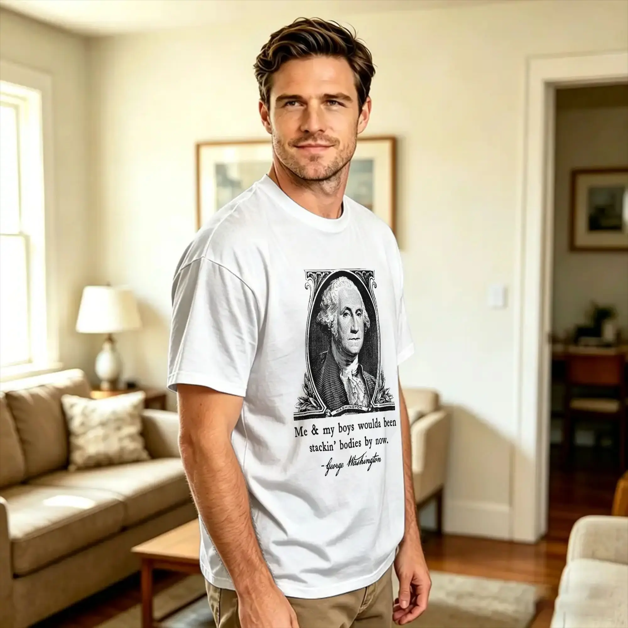 Me and My Boys George Washington Founding Fathers T Shirt Summer  Harajuku T Shirts 100% Cotton O-Neck Plus Size Top Tees