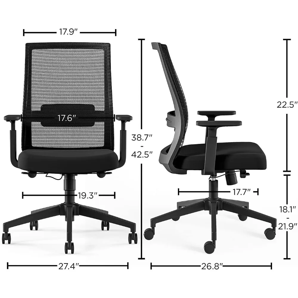 Office Chair, 2-Piece, Adjustable Armrests, Soft Cushion, Offices Gaming Chairs, Mesh Backrest, Executive Task Chair