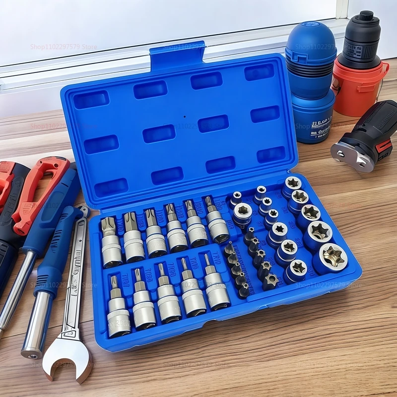 34 pçs torx estrela soquetes & bit conjunto com caixa macho/fêmea e-security bits unidade ferramenta portátil torque estrela soquete ferramenta de desmontagem