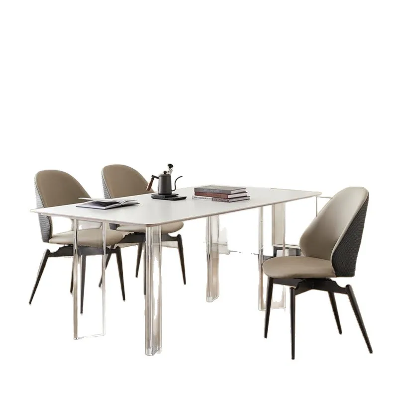 

transparent slate dining table small apartment household pure white acrylic table modern simple rectangular table
