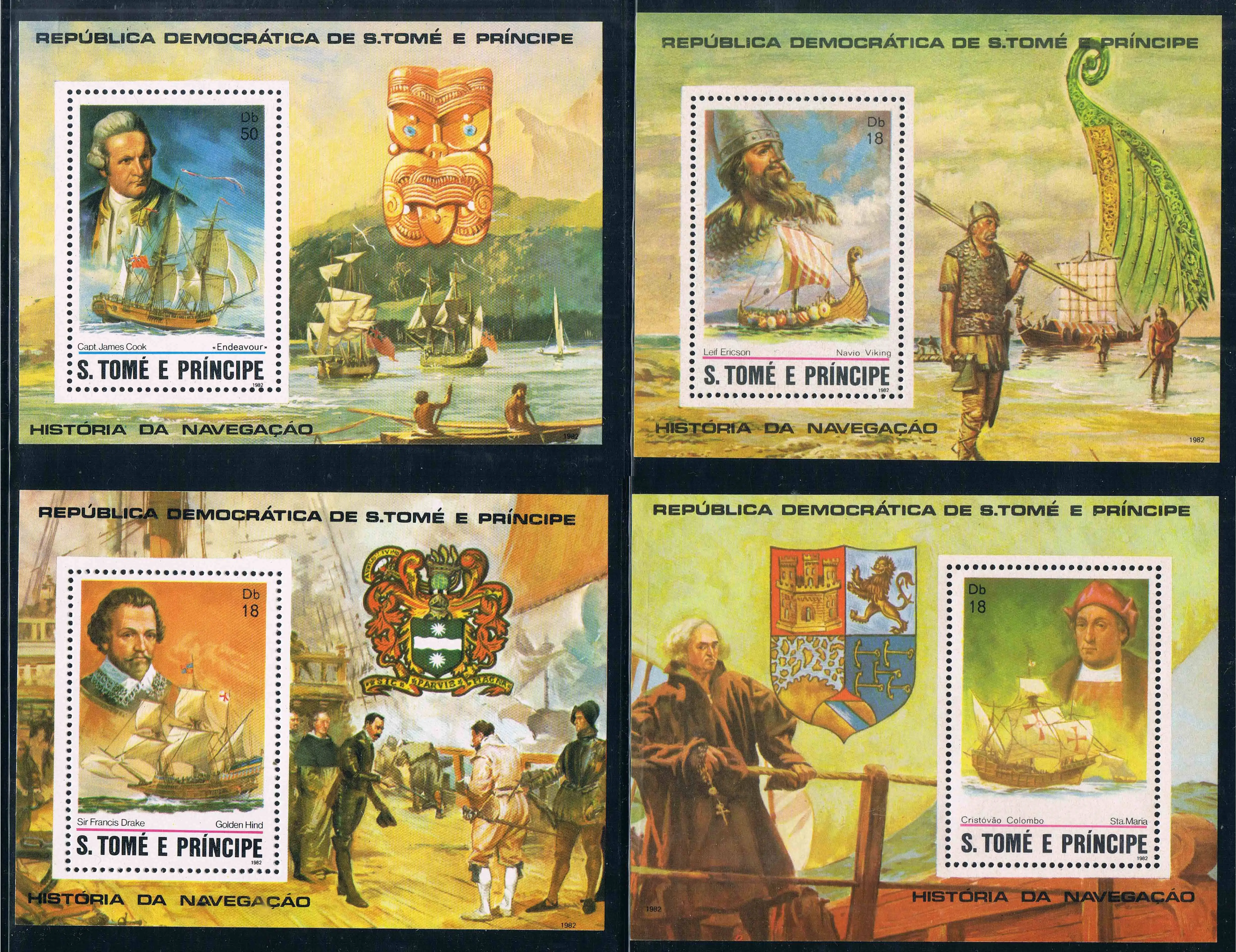 Sellos postales de Sao Tome y principio Y1982, exploradores de vela de celebridades, 4 nuevos sellos postales coleccionables, Material para álbum de recortes