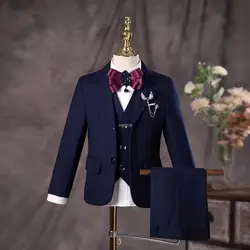 Flower Boys Navy Blue Wedding Suit Kids Photograph Set Teenager Birthday Party Tuxedo Dress Children Graduation Stage Costume