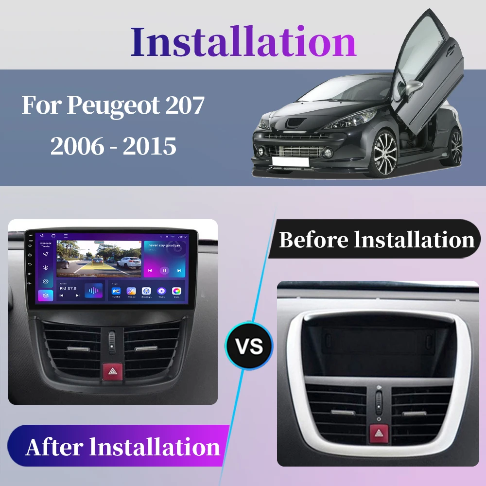 Android Car Radio For PEUGEOT 207 CC 207CC 2006 - 2015 Multimedia Player GPS Navigation Carplay QLED Touch Screen Auto Stereo 4G